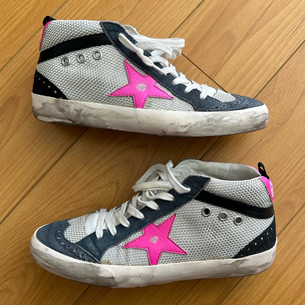 Golden Goose White, Pink & Navy High-Top Sneakers